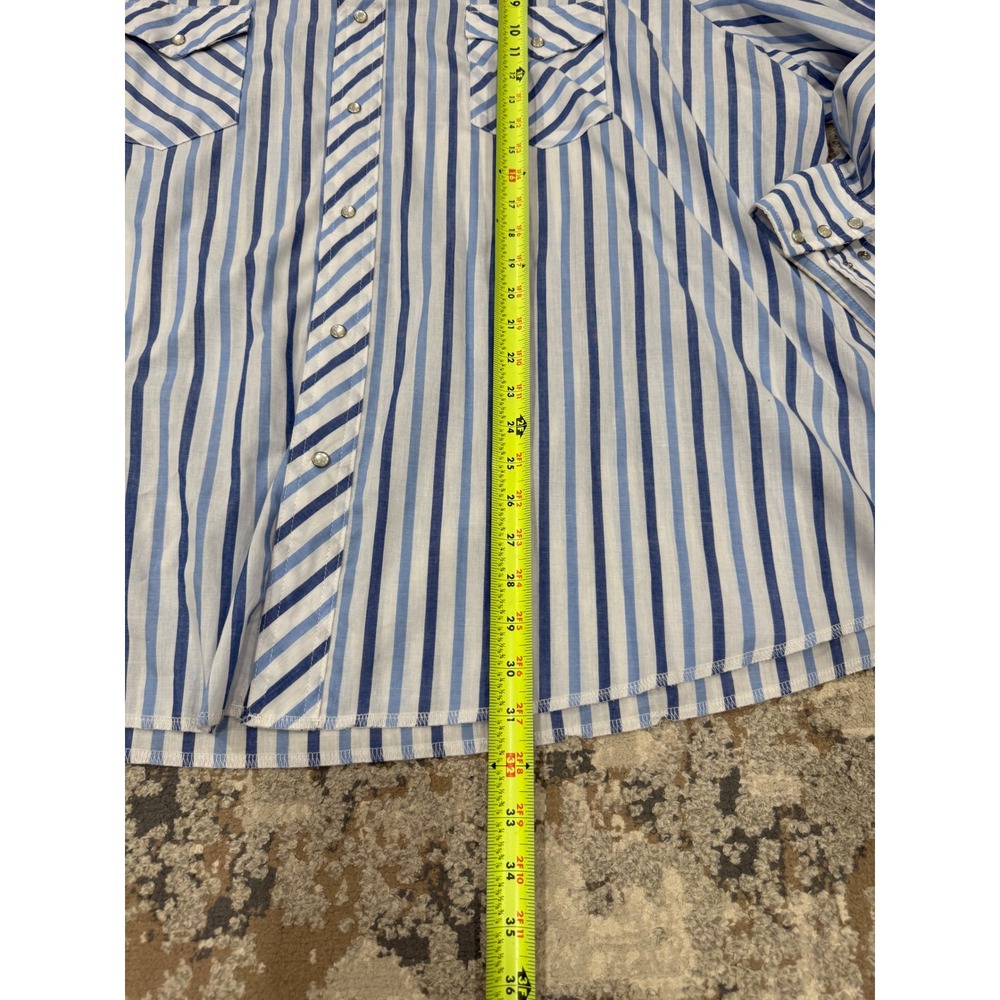 Wrangler Western Shirt Mens 3X Big Blue White Striped Pearl Snap Long Sleeve - Picture 5 of 8